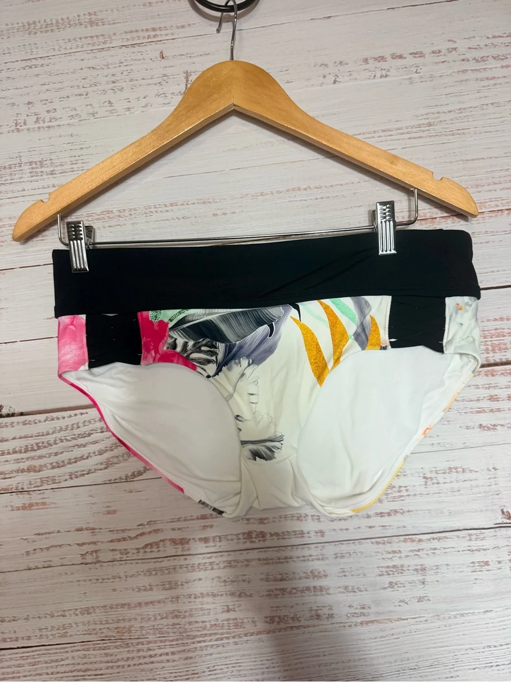 CALIA by Carrie Underwood Bikini Bottom Tropical Print Black Band Size M